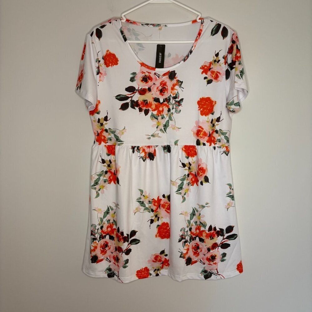JEZERO Sz L New w TAGS White Floral Silky Multicolor Dress Stretch